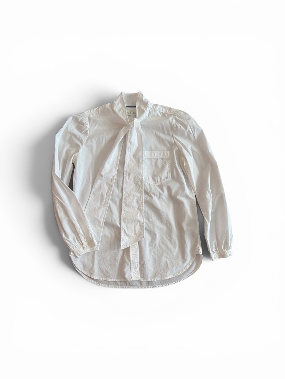White Tie-Neck Button-Up Shirt